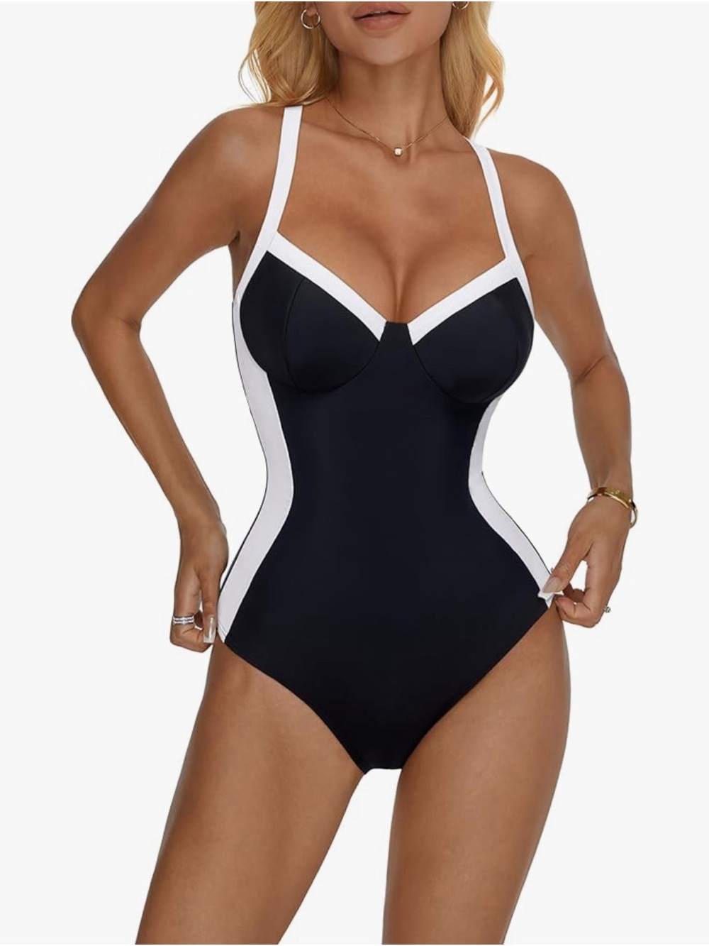 Classic Black & White One-Piece Swimsuit - Sculpting Fit